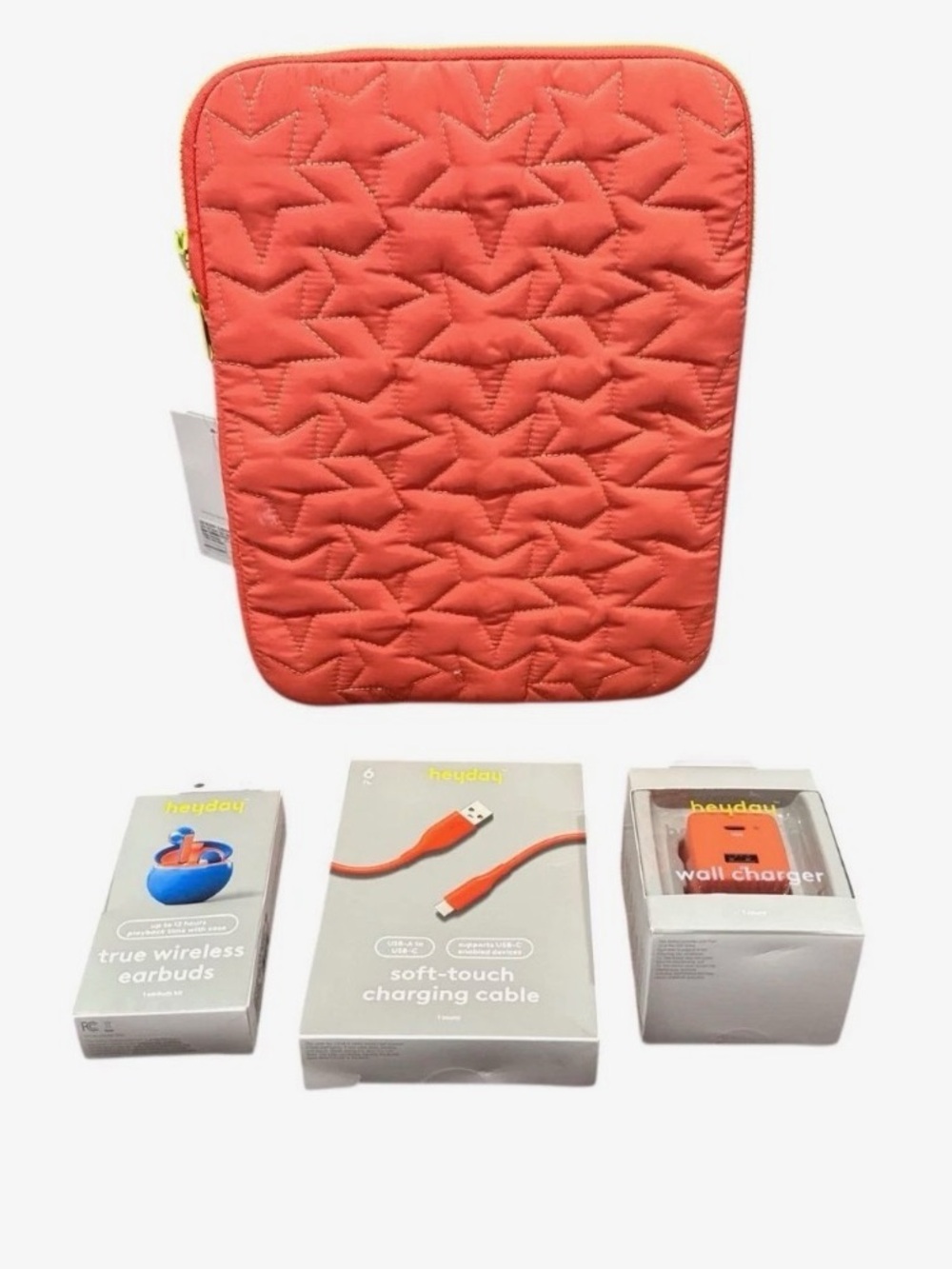 heyday Coral Quilted Kids Tablet Sleeve with Matching Charging Trio